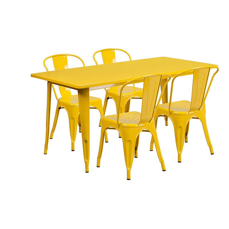 31.5x63 Yellow Metal Table Set ET-CT005-4-30-YL-GG