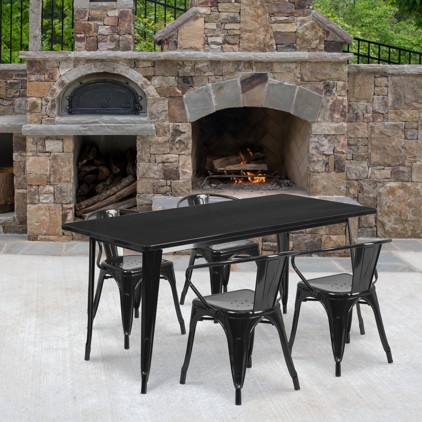 31.5x63 Black Metal Table Set ET-CT005-4-70-BK-GG