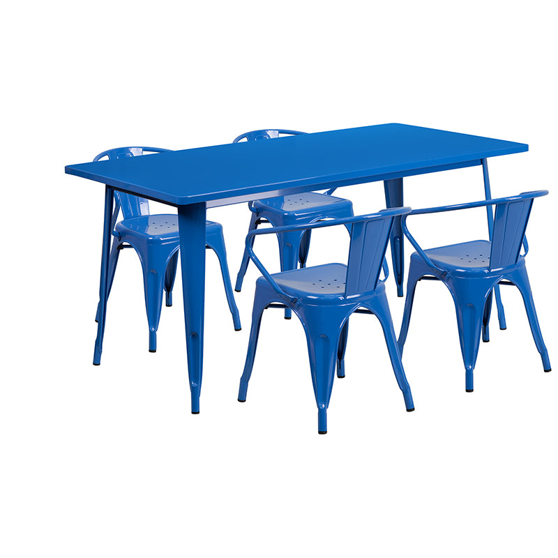 31.5x63 Blue Metal Table Set ET-CT005-4-70-BL-GG