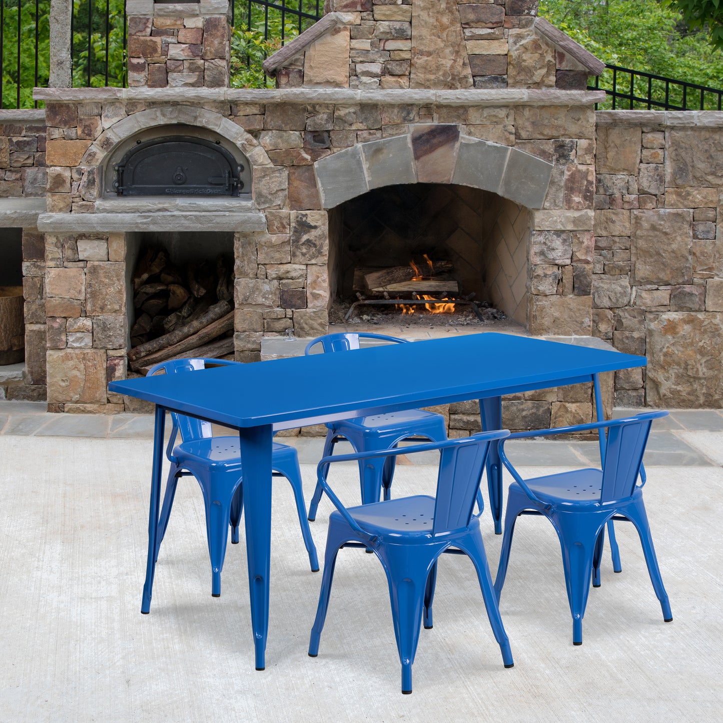 31.5x63 Blue Metal Table Set ET-CT005-4-70-BL-GG