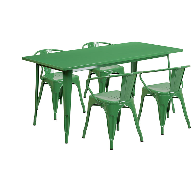 31.5x63 Green Metal Table Set ET-CT005-4-70-GN-GG