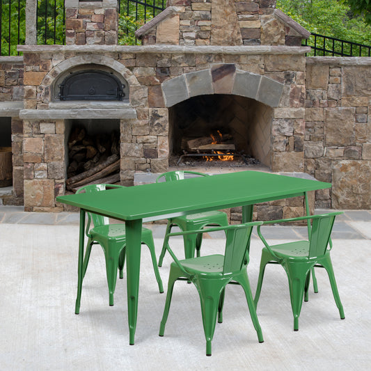 31.5x63 Green Metal Table Set ET-CT005-4-70-GN-GG