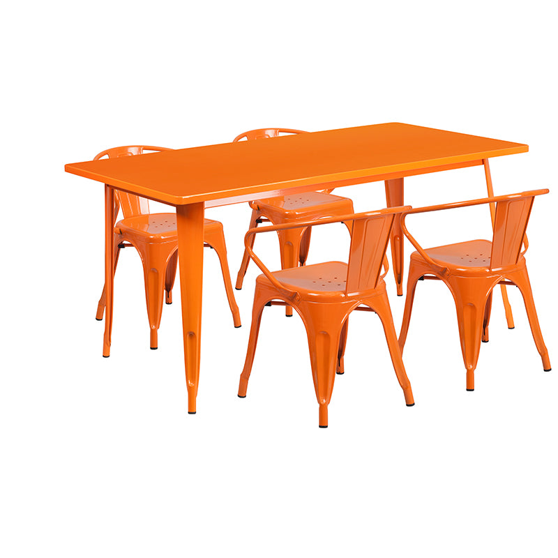 31.5x63 Orange Metal Table Set ET-CT005-4-70-OR-GG