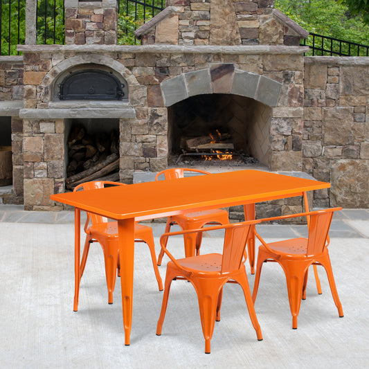 31.5x63 Orange Metal Table Set ET-CT005-4-70-OR-GG