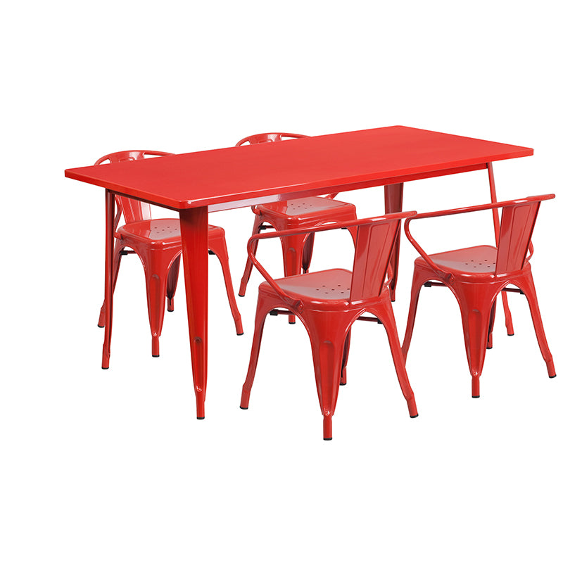 31.5x63 Red Metal Table Set ET-CT005-4-70-RED-GG