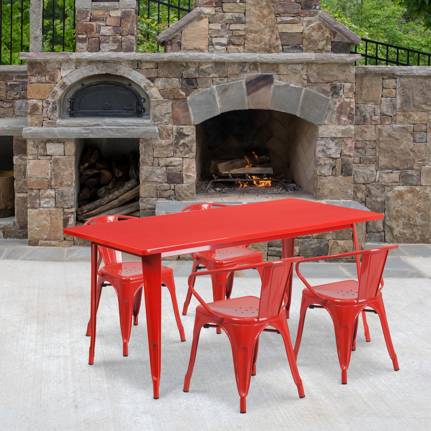 31.5x63 Red Metal Table Set ET-CT005-4-70-RED-GG