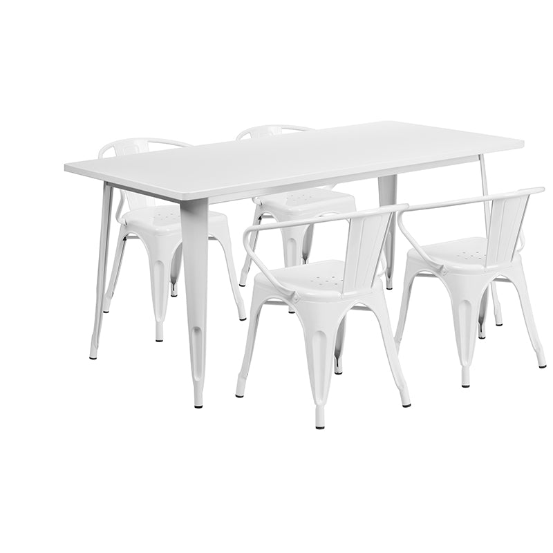 31.5x63 White Metal Table Set ET-CT005-4-70-WH-GG