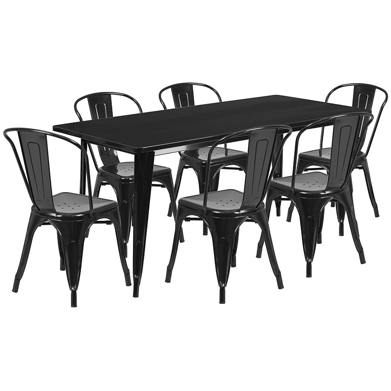 31.5x63 Black Metal Table Set ET-CT005-6-30-BK-GG