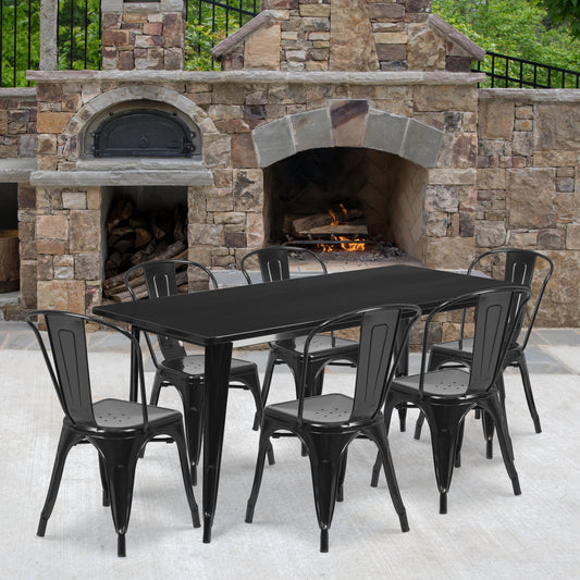 31.5x63 Black Metal Table Set ET-CT005-6-30-BK-GG