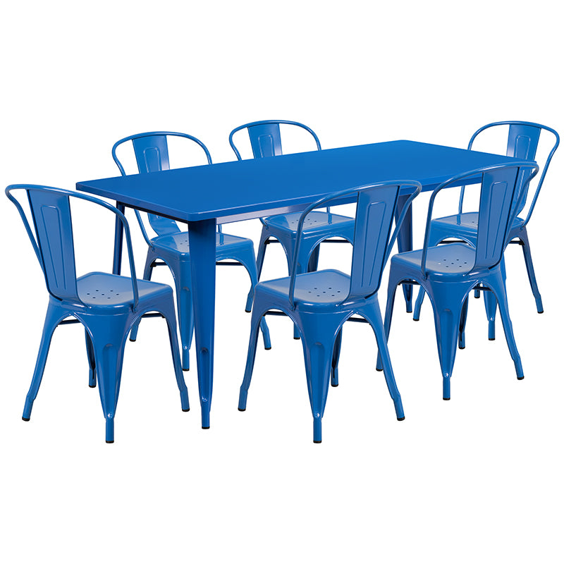 31.5x63 Blue Metal Table Set ET-CT005-6-30-BL-GG