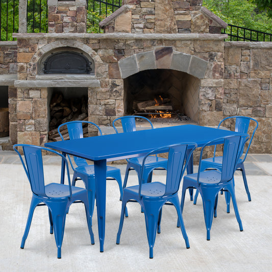 31.5x63 Blue Metal Table Set ET-CT005-6-30-BL-GG