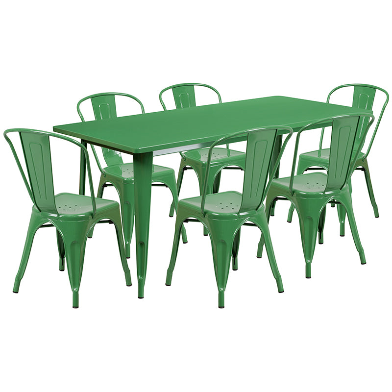 31.5x63 Green Metal Table Set ET-CT005-6-30-GN-GG