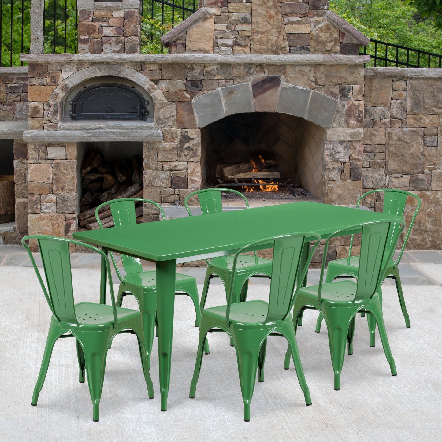 31.5x63 Green Metal Table Set ET-CT005-6-30-GN-GG