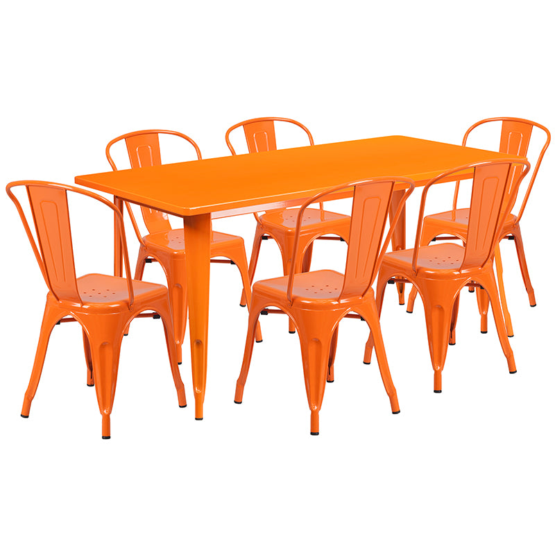 31.5x63 Orange Metal Table Set ET-CT005-6-30-OR-GG