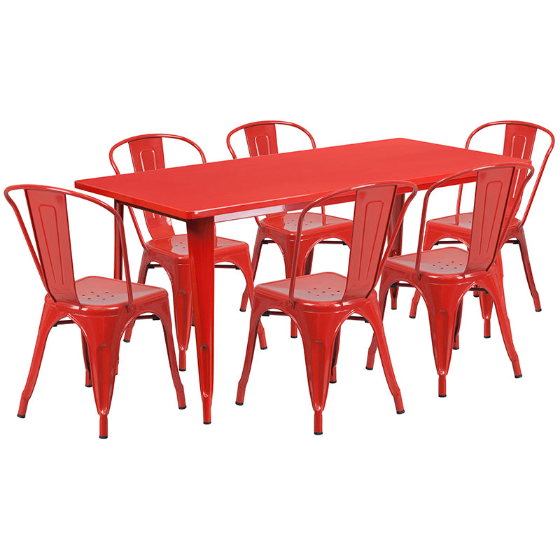 31.5x63 Red Metal Table Set ET-CT005-6-30-RED-GG