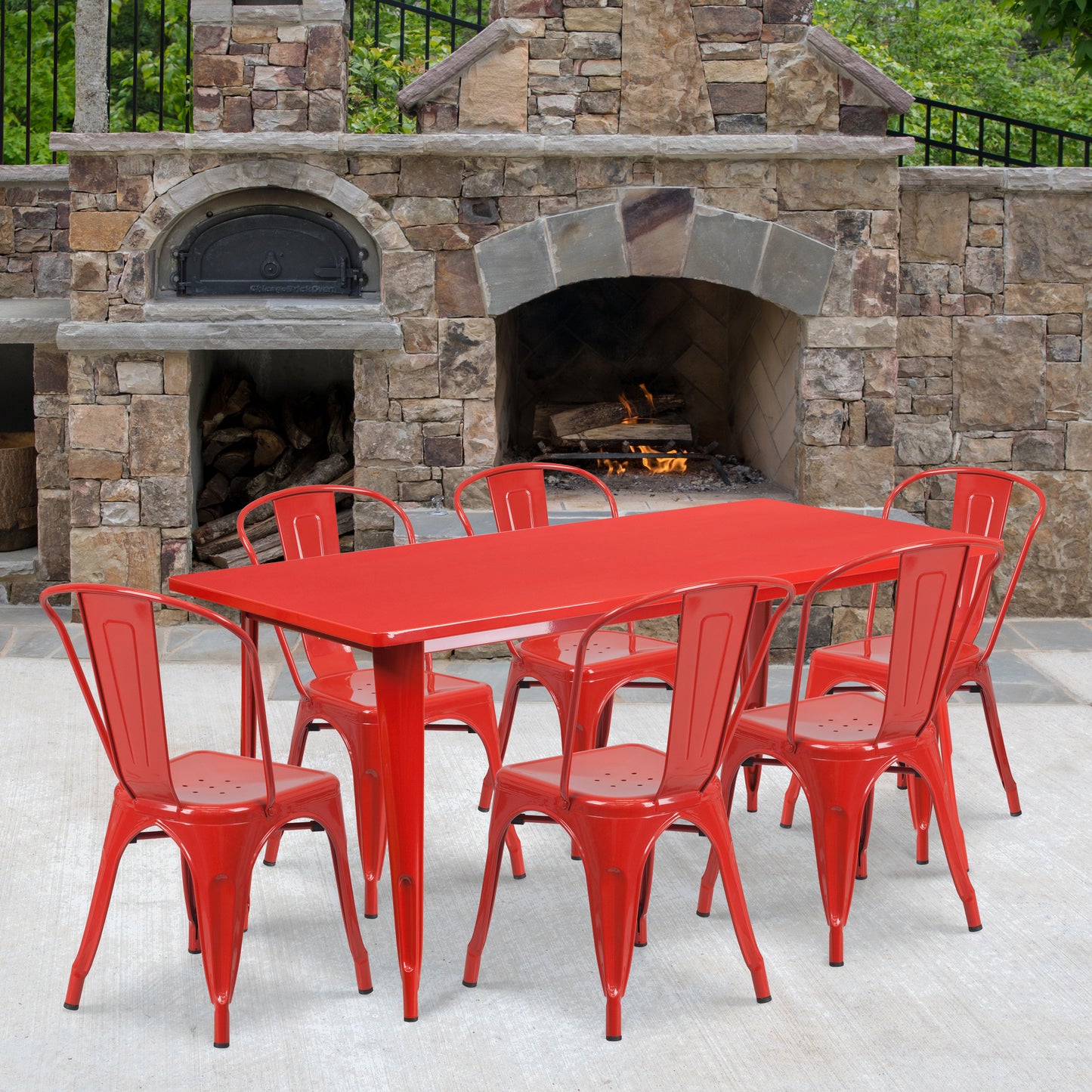 31.5x63 Red Metal Table Set ET-CT005-6-30-RED-GG