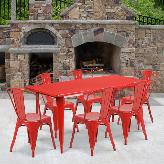 31.5x63 Red Metal Table Set ET-CT005-6-30-RED-GG