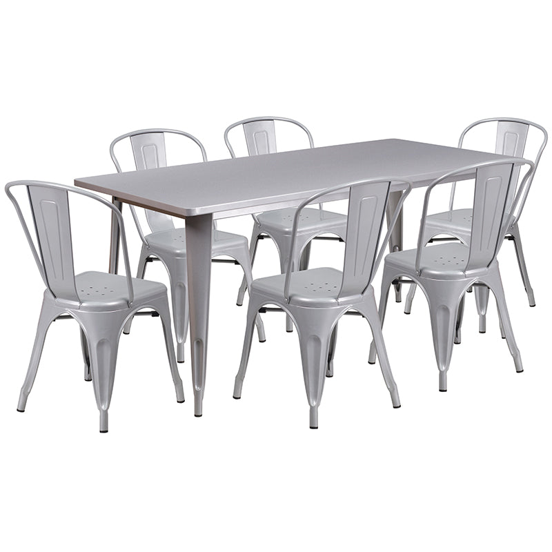 31.5x63 Silver Metal Table Set ET-CT005-6-30-SIL-GG