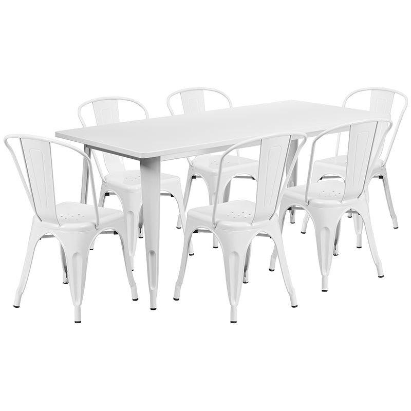 31.5x63 White Metal Table Set ET-CT005-6-30-WH-GG