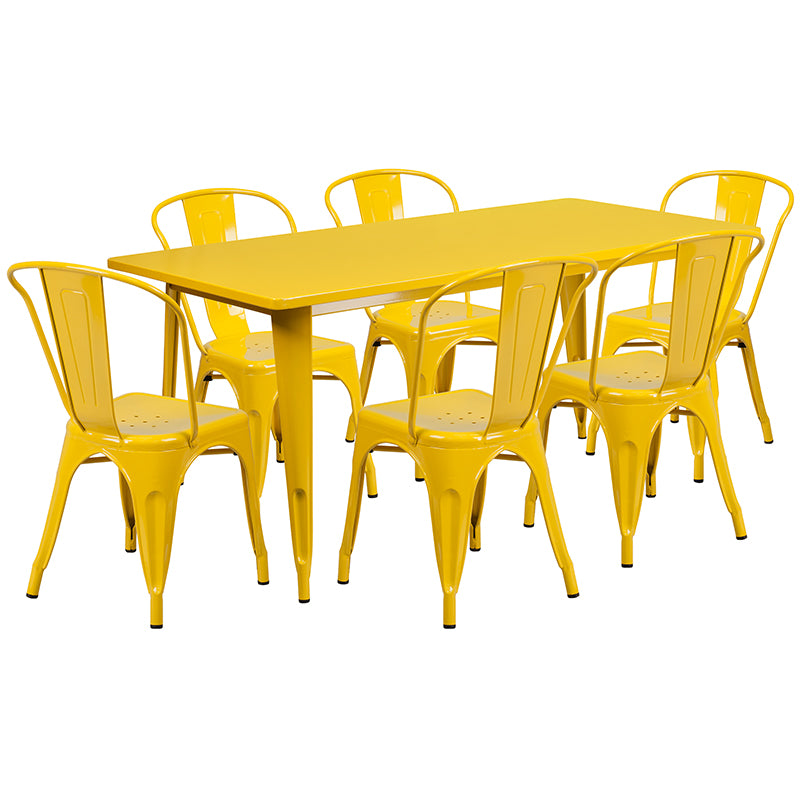 31.5x63 Yellow Metal Table Set ET-CT005-6-30-YL-GG