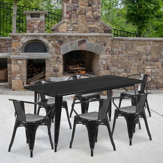 31.5x63 Black Metal Table Set ET-CT005-6-70-BK-GG