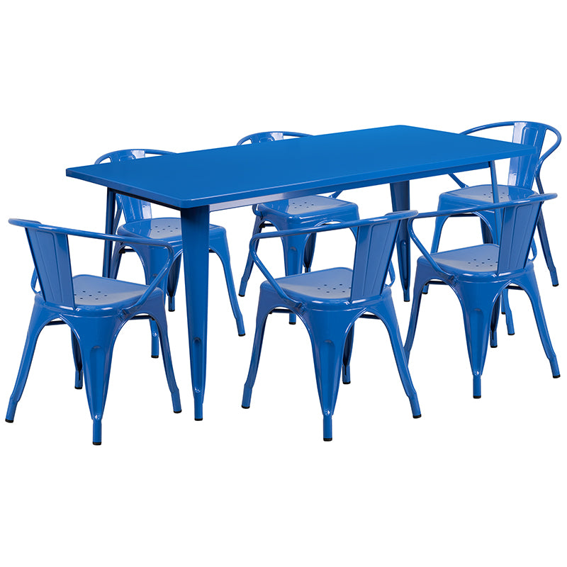 31.5x63 Blue Metal Table Set ET-CT005-6-70-BL-GG