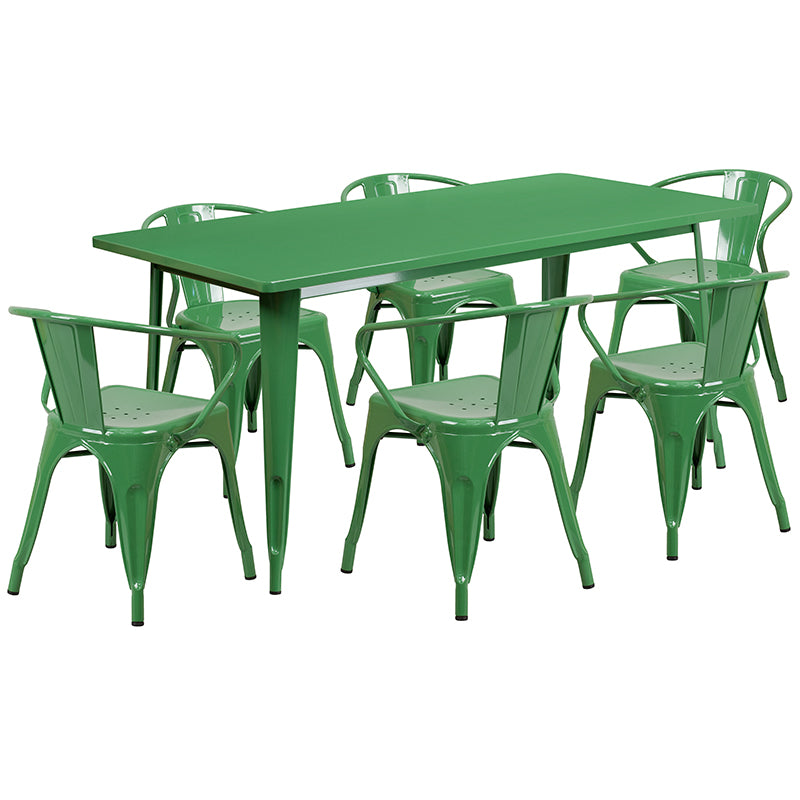 31.5x63 Green Metal Table Set ET-CT005-6-70-GN-GG