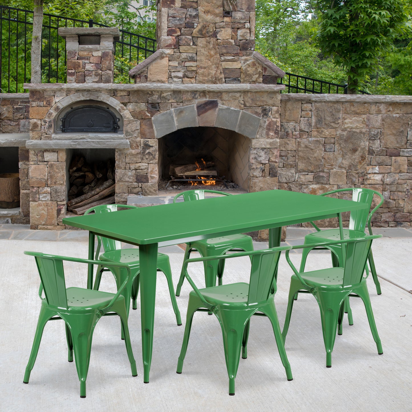 31.5x63 Green Metal Table Set ET-CT005-6-70-GN-GG