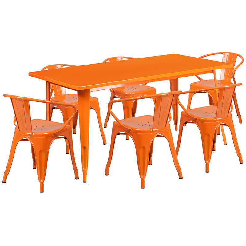 31.5x63 Orange Metal Table Set ET-CT005-6-70-OR-GG