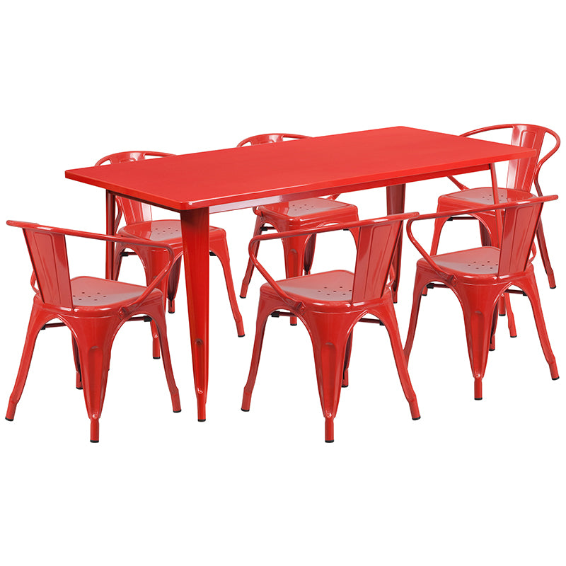 31.5x63 Red Metal Table Set ET-CT005-6-70-RED-GG