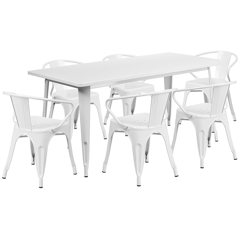 31.5x63 White Metal Table Set ET-CT005-6-70-WH-GG