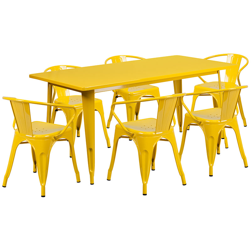 31.5x63 Yellow Metal Table Set ET-CT005-6-70-YL-GG