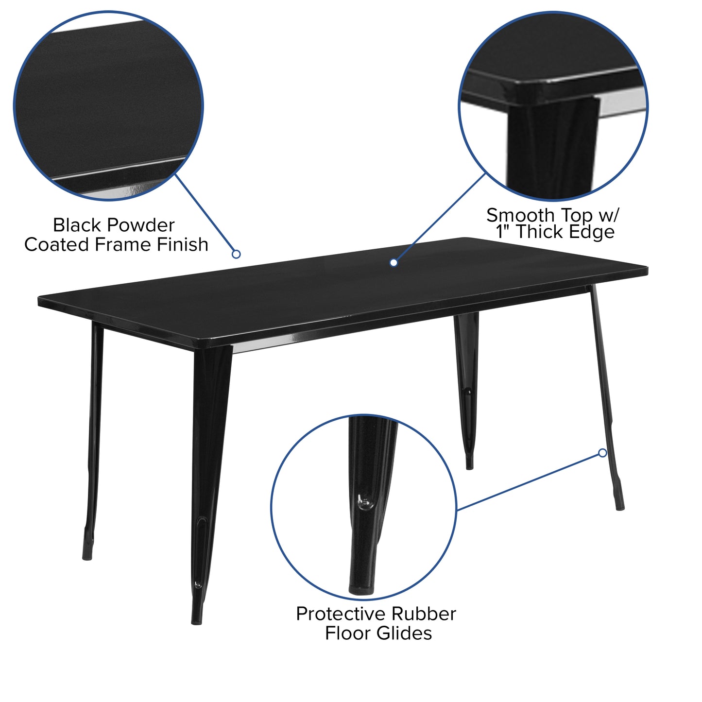 31.5x63 Black Metal Table Set ET-CT005-BK-GG