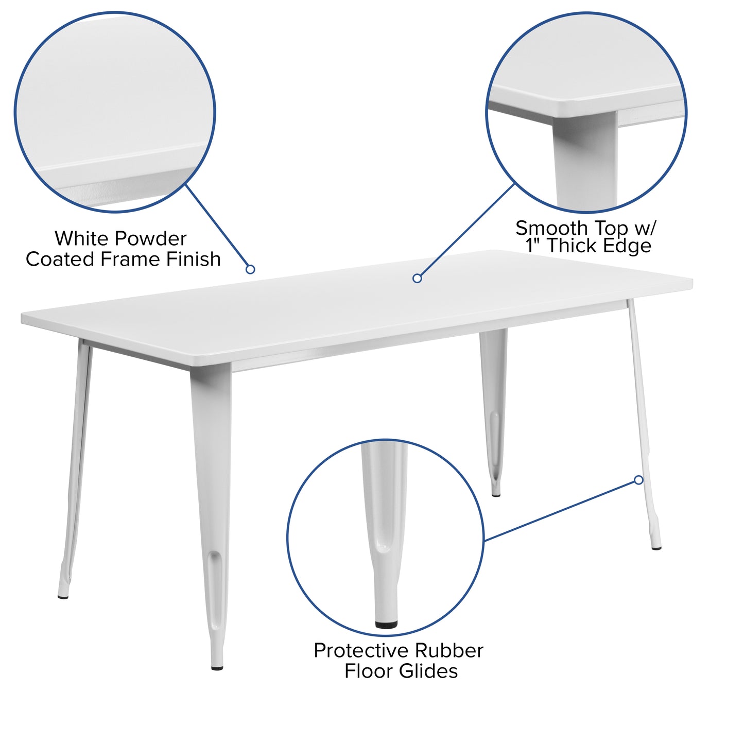 31.5x63 White Metal Table ET-CT005-WH-GG