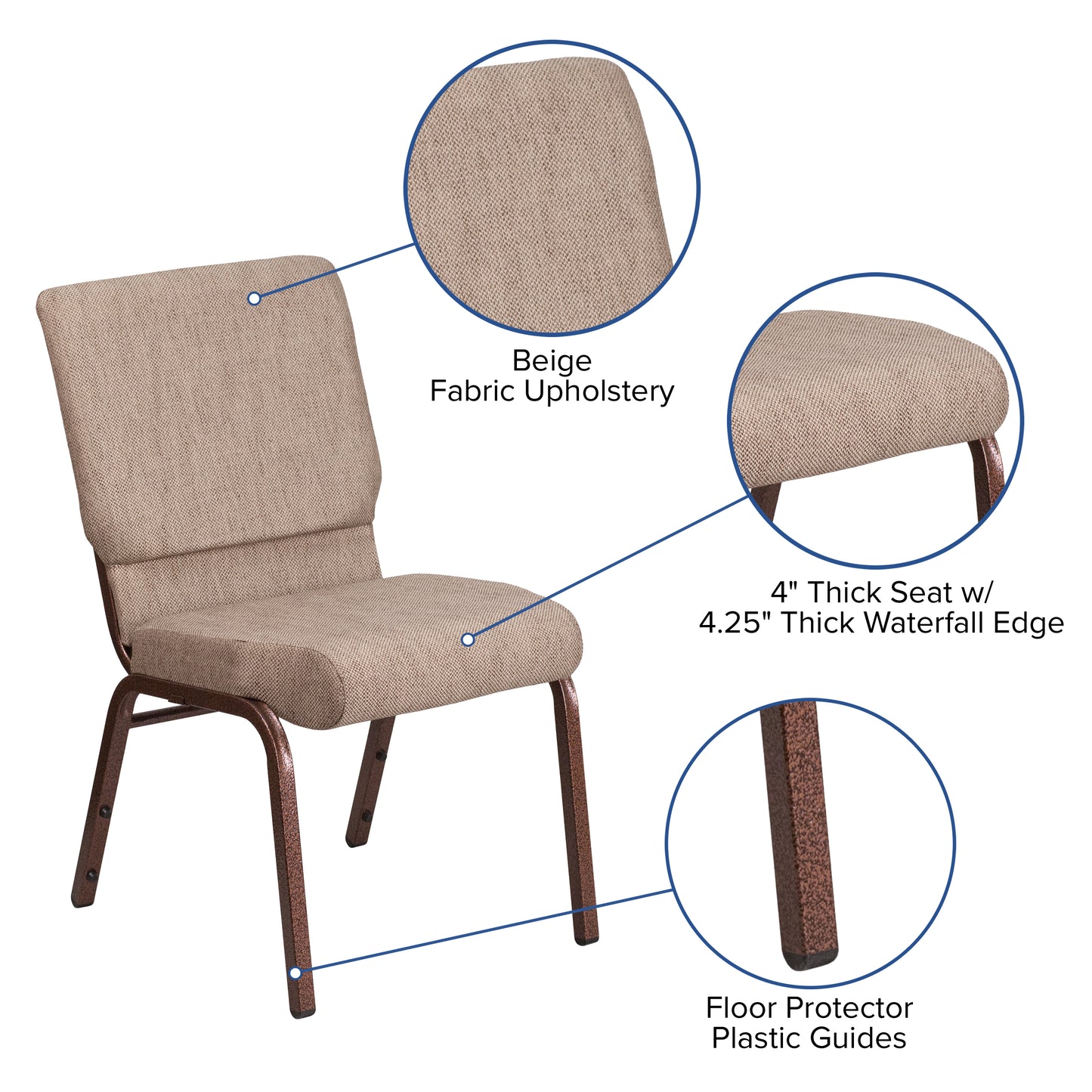 Beige Fabric Church Chair FD-CH02185-CV-BGE1-GG