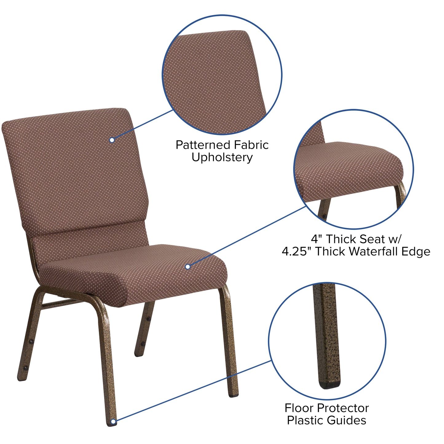 Brown Dot Fabric Church Chair FD-CH02185-GV-BNDOT-GG