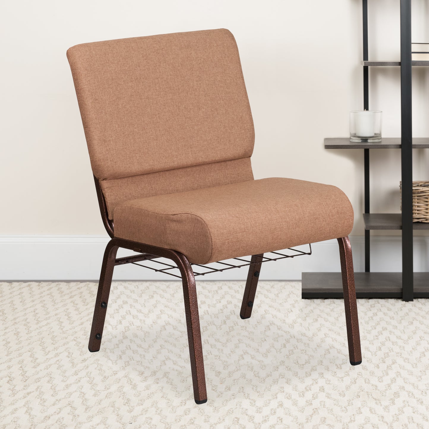 Caramel Fabric Church Chair FD-CH0221-4-CV-BN-BAS-GG