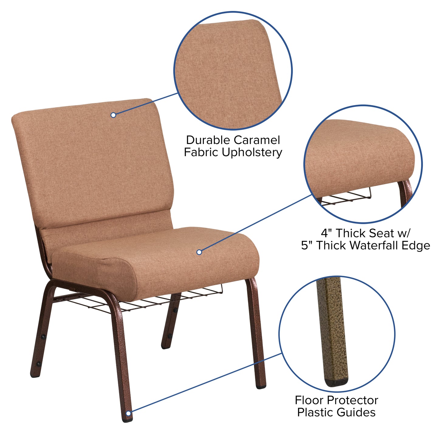 Caramel Fabric Church Chair FD-CH0221-4-CV-BN-BAS-GG