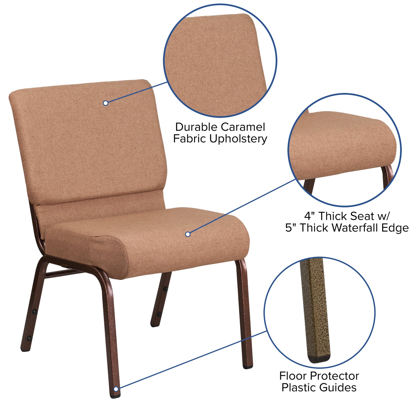 Caramel Fabric Church Chair FD-CH0221-4-CV-BN-GG