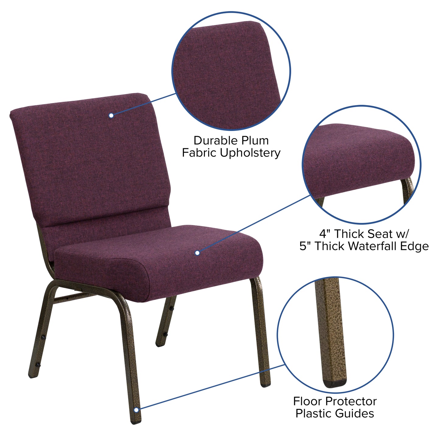 Plum Fabric Church Chair FD-CH0221-4-GV-005-GG