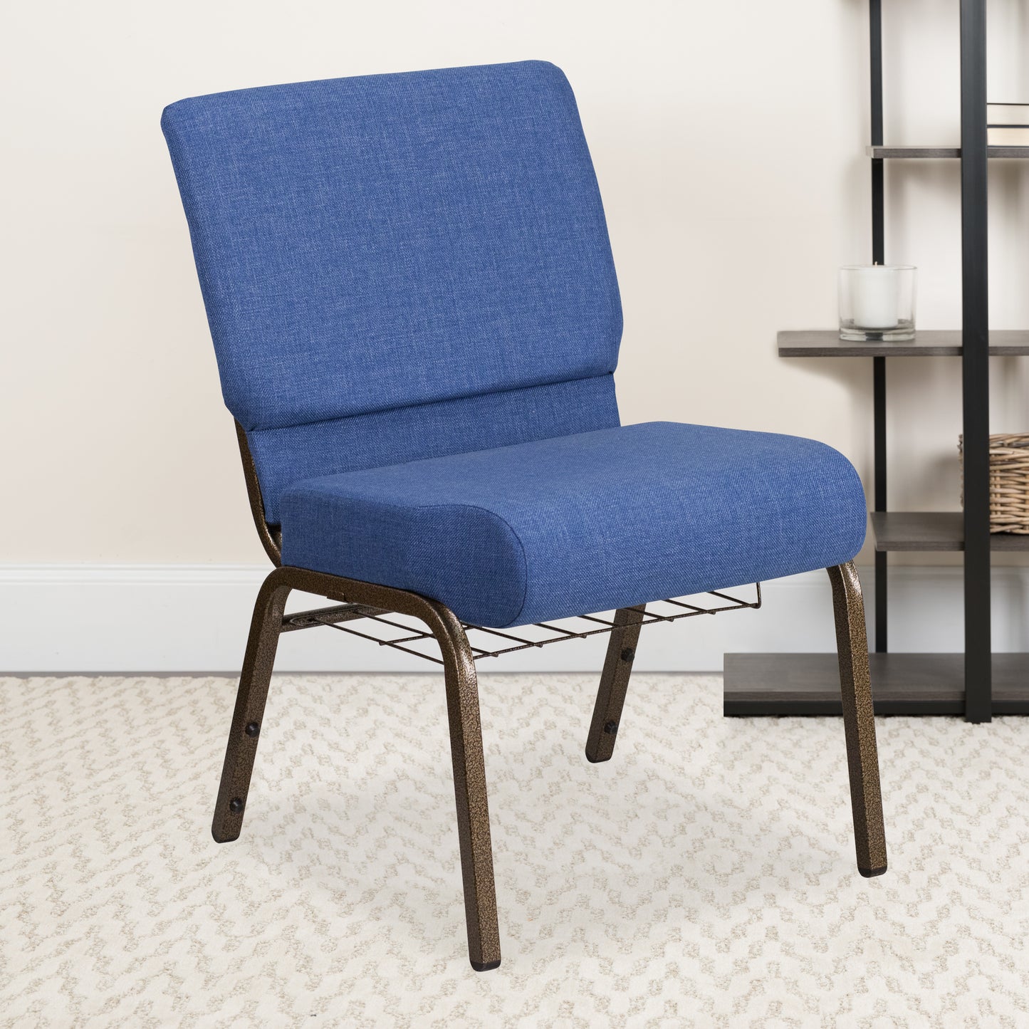 Blue Fabric Church Chair FD-CH0221-4-GV-BLUE-BAS-GG