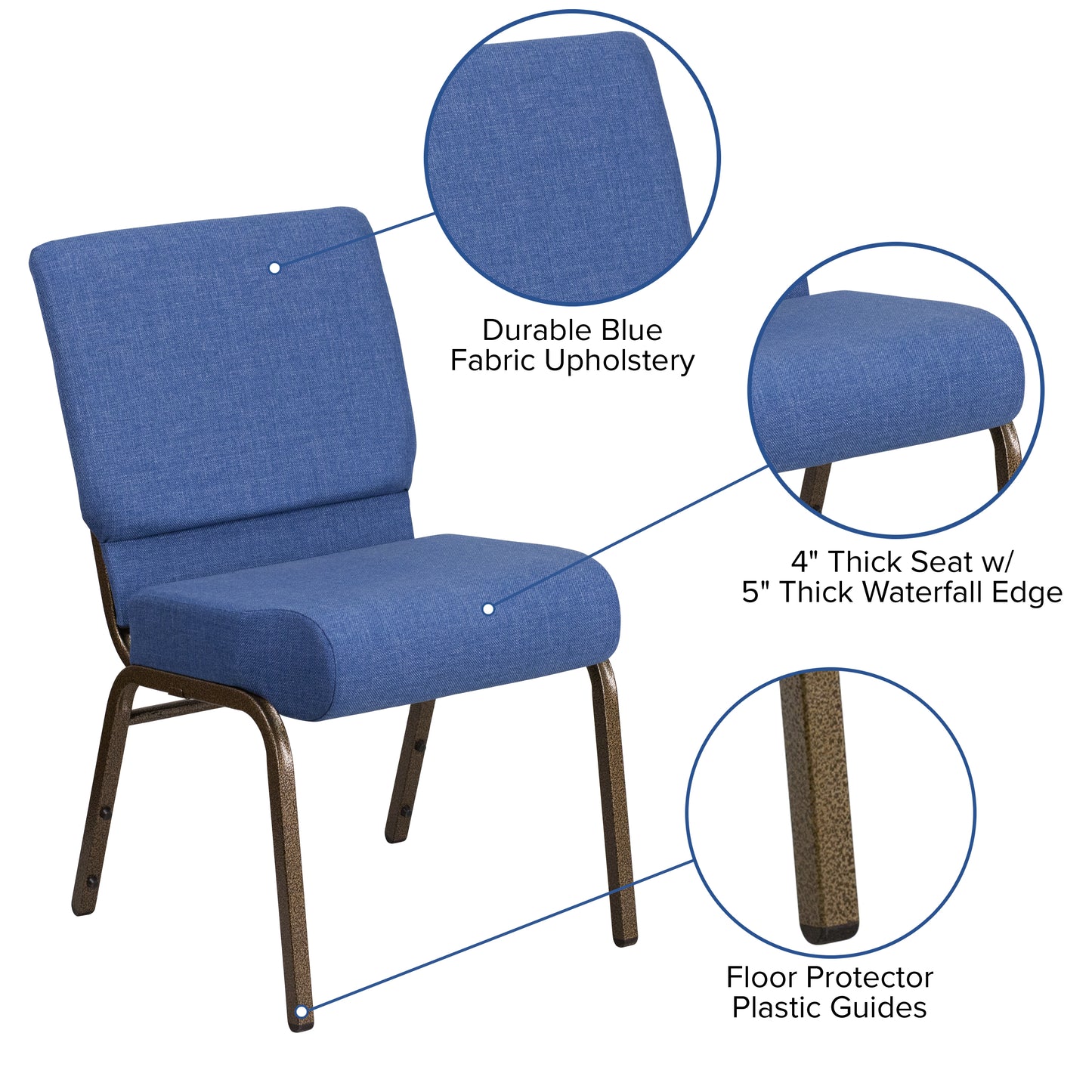 Blue Fabric Church Chair FD-CH0221-4-GV-BLUE-GG