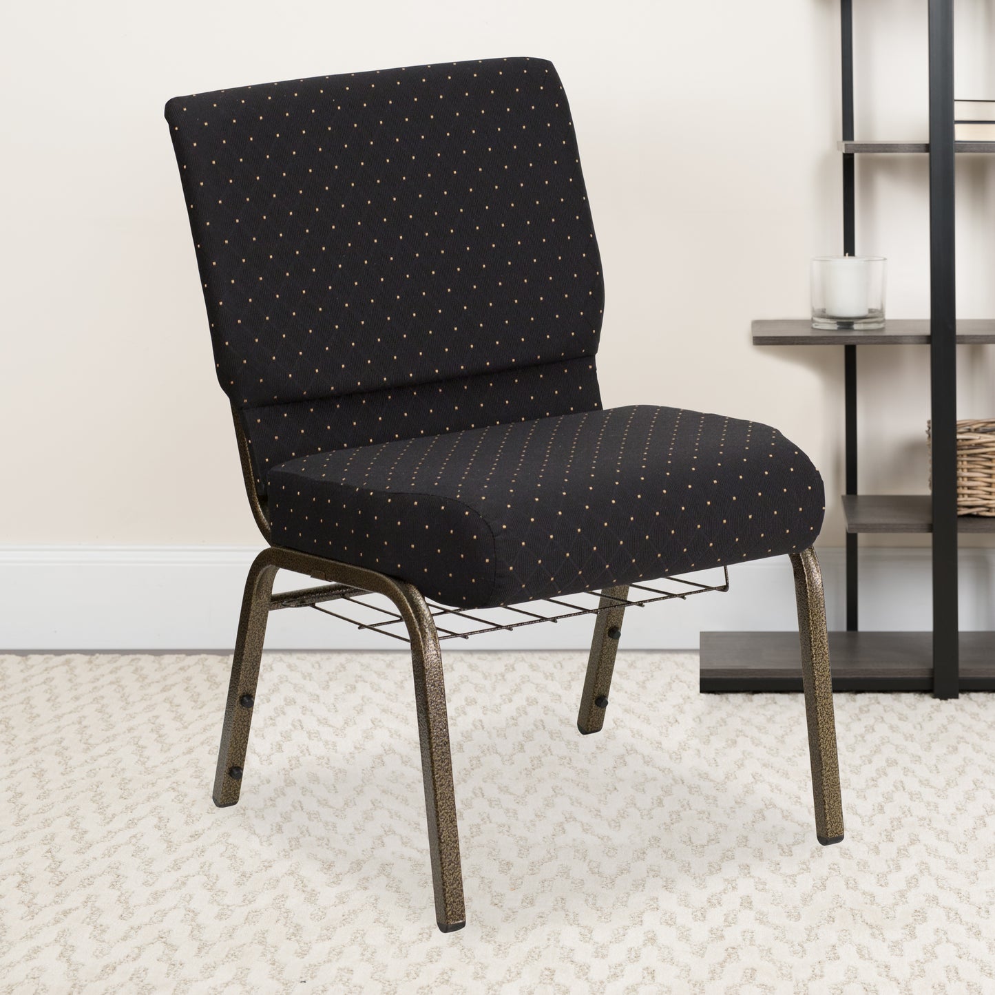 Black Dot Fabric Church Chair FD-CH0221-4-GV-S0806-BAS-GG