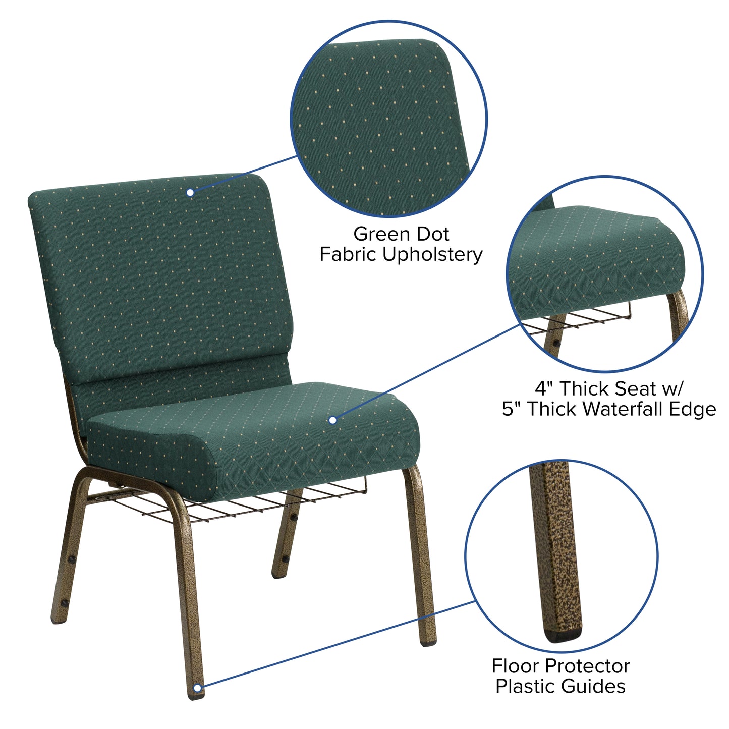 Green Dot Fabric Church Chair FD-CH0221-4-GV-S0808-BAS-GG