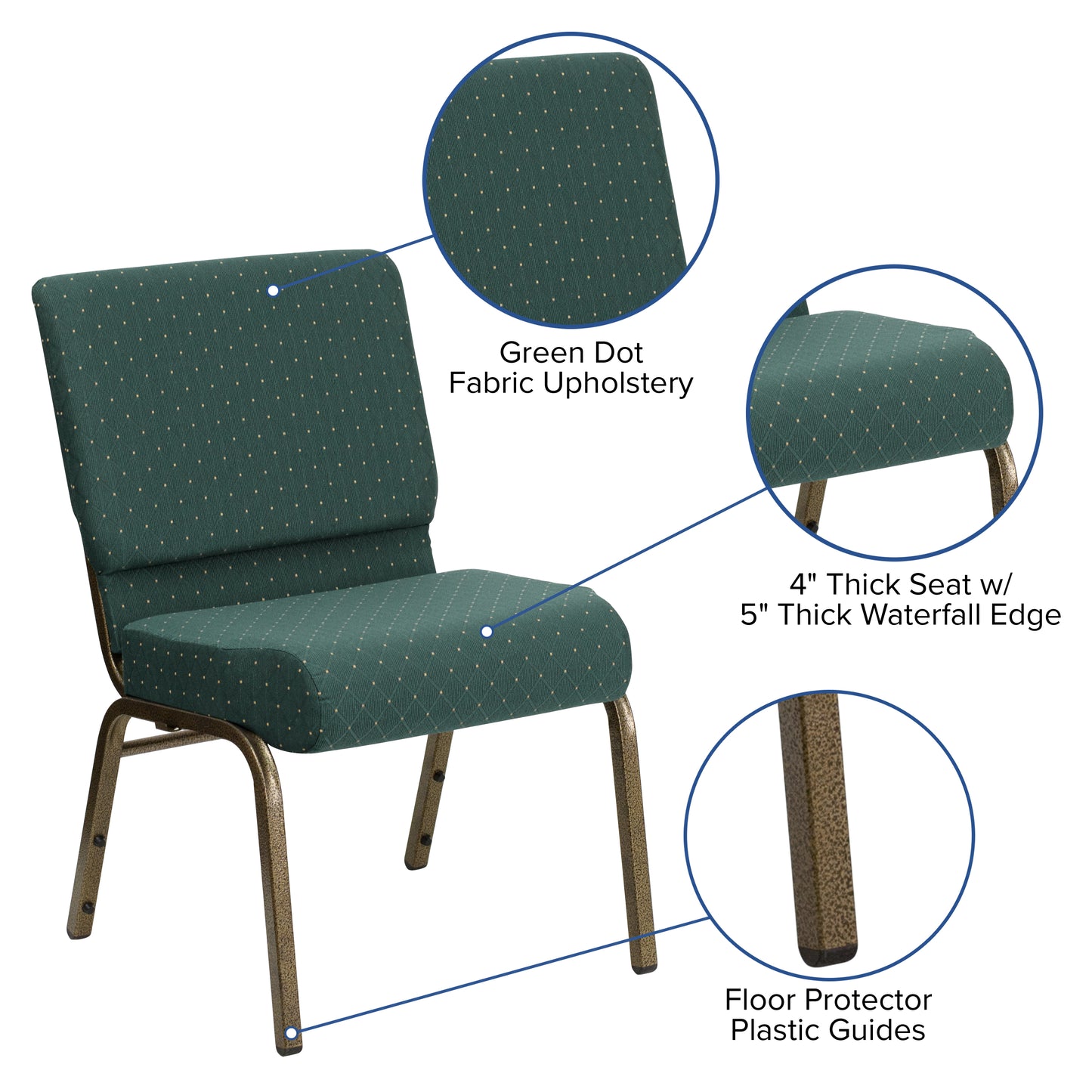 Green Dot Fabric Church Chair FD-CH0221-4-GV-S0808-GG