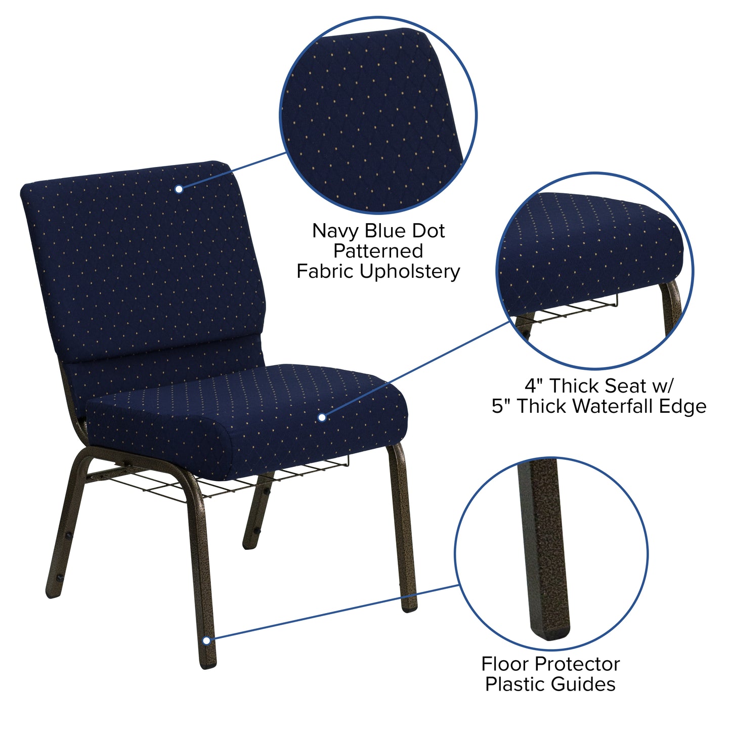 Blue Dot Fabric Church Chair FD-CH0221-4-GV-S0810-BAS-GG