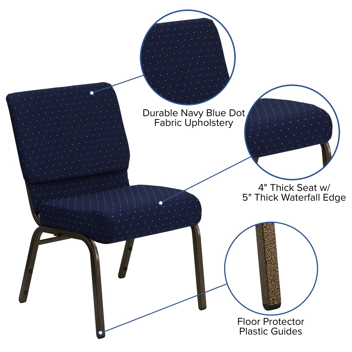 Blue Dot Fabric Church Chair FD-CH0221-4-GV-S0810-GG