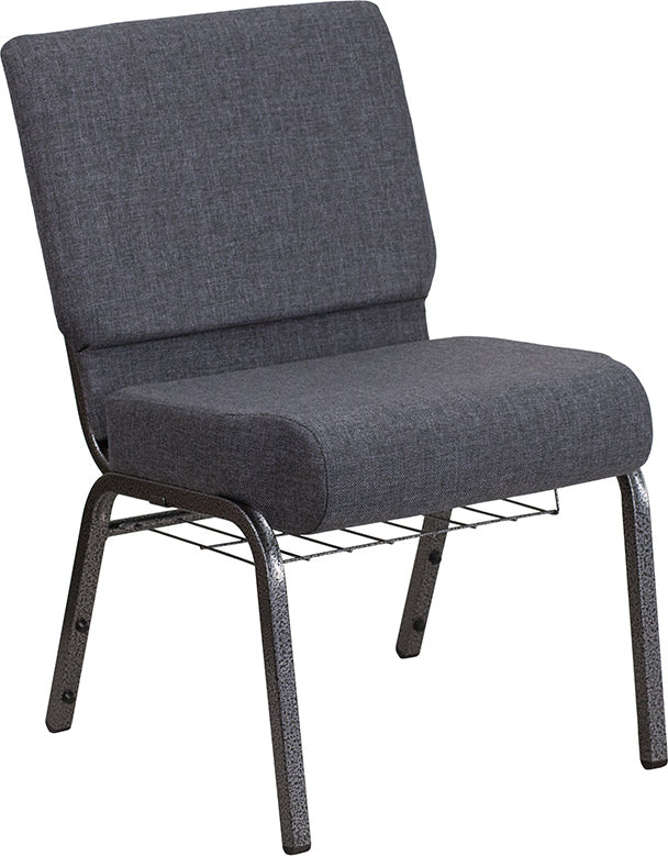 Dark Gray Fabric Church Chair FD-CH0221-4-SV-DKGY-BAS-GG