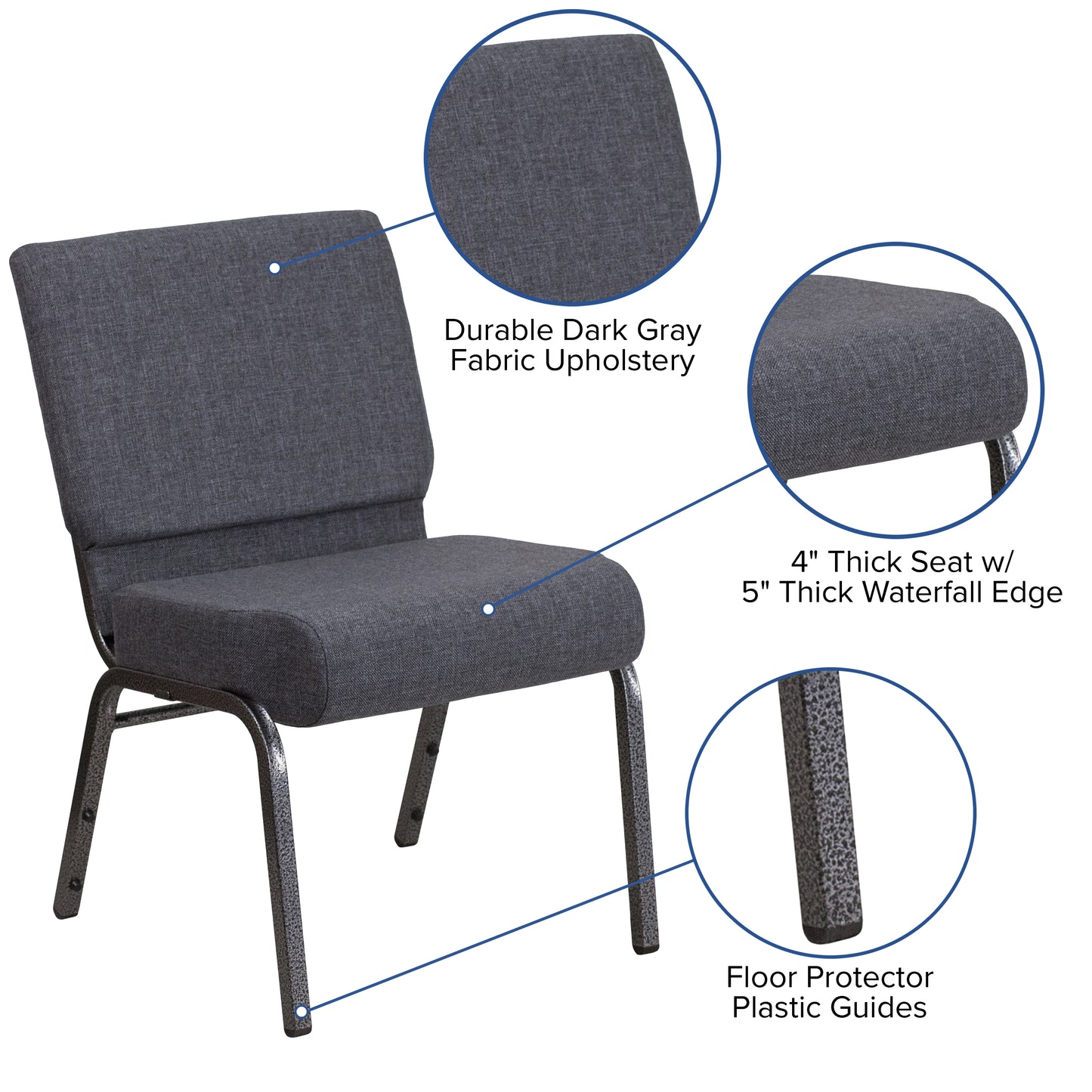 Dark Gray Fabric Church Chair FD-CH0221-4-SV-DKGY-GG