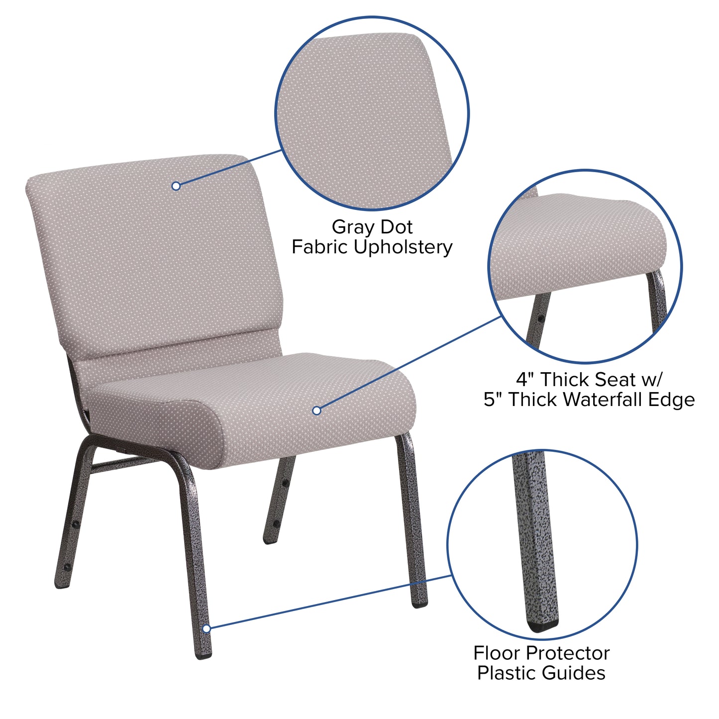 Gray Dot Fabric Church Chair FD-CH0221-4-SV-GYDOT-GG